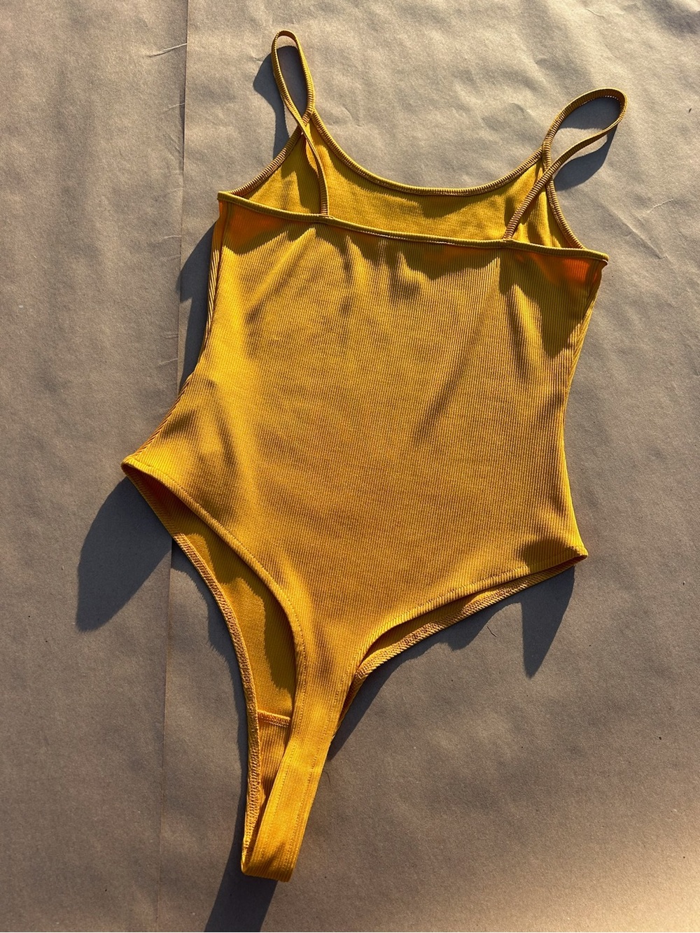 Yellow Ribbed Spaghetti Strap Bodysuit - Picture 7 of 12